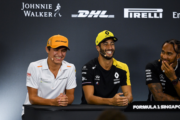 Lando Norris, Daniel Ricciardo und Lewis Hamilton in Singapur 2019