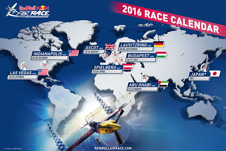 Der Kalender der Red Bull Air Race Weltmeisterschaft bietet 2016 einige Neuerungen