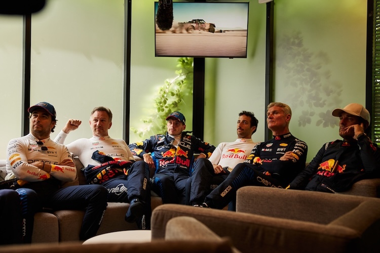 Sergio Pérez, Christian Horner, Max Verstappen, Daniel Ricciardo, David Coulthard, Mark Webber