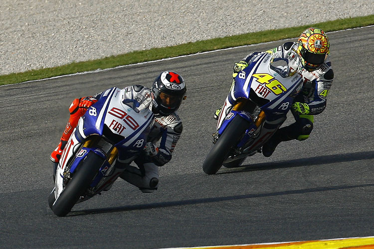 Bis 2010 Teamkollegen: Lorenzo (99) und Rossi (46)