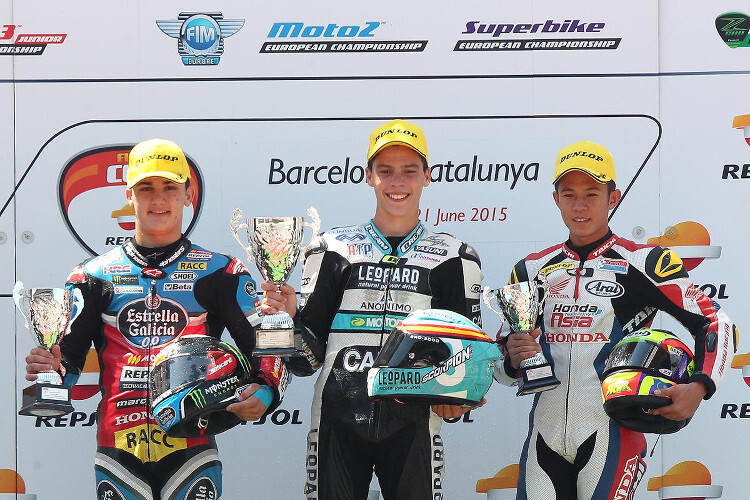 Joan Mir (Mitte) gewann 2015 bereits zwei Rennen der Moto3-Junioren-WM