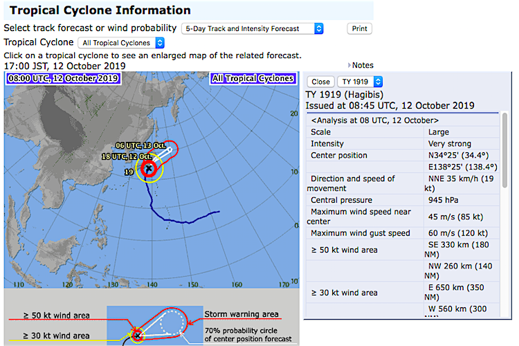 Die «Japan Meteorological Agency» informiert stündlich