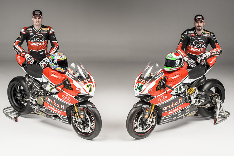 Die Ducati-Werksfahrer Chaz Davies (li.) und Davide Giugliano
