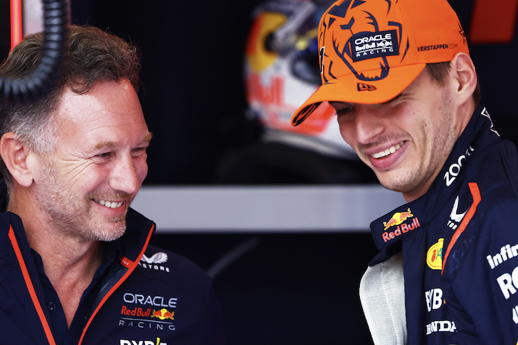 Red Bull Racing-Teamchef Christian Horner und Formel-1-Weltmeister Max Verstappen