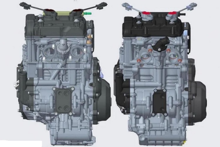 Frontansicht: Am neuen Motor (links) ist der Wärmetauscher grösser, ebenso scheinen die Auslasskanäle grösser zu sein