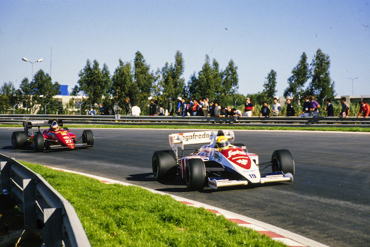 Ayrton Senna 1984 in Portugal vor Michele Alboreto