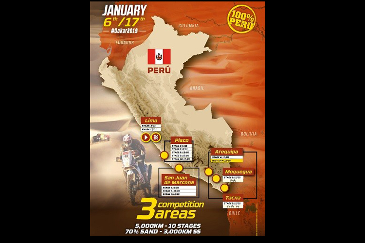 Der Streckenplan für 41. Rallye Dakar 2019 in der Übersicht