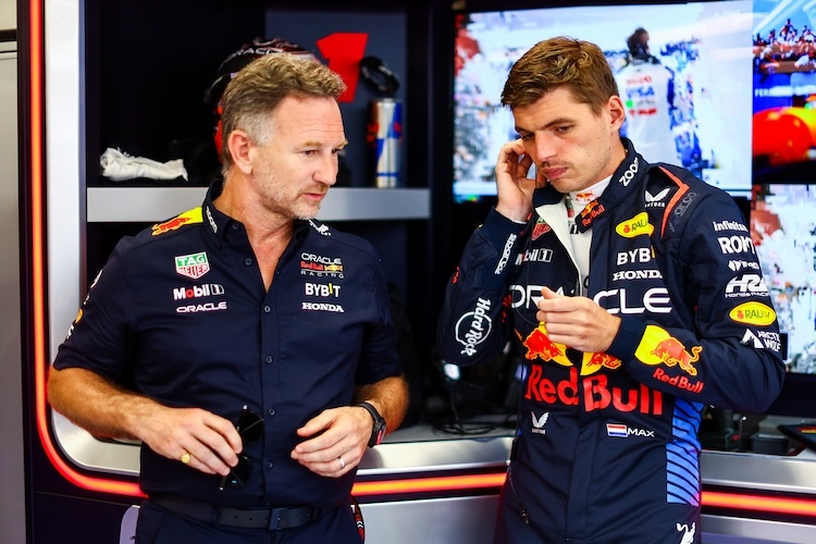 Red Bull Racing-Teamchef Christian Horner mit Schützling Max Verstappen