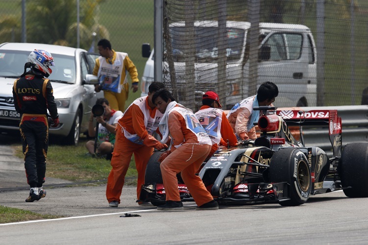 Romain Grosjean musste sein Fahrzeug abstellen