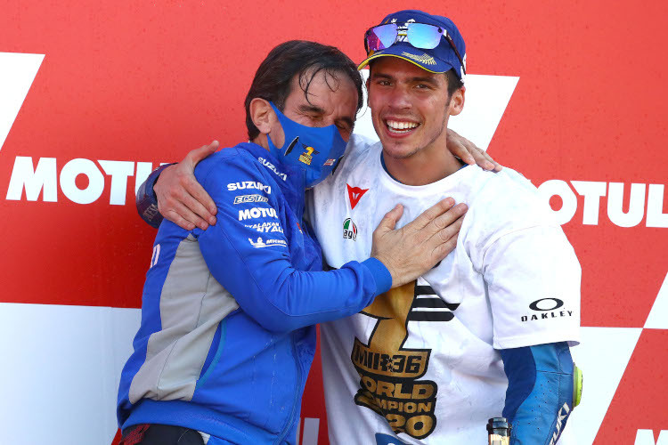 So feierten Brivio und Mir im Vorjahr den MotoGP-Titel