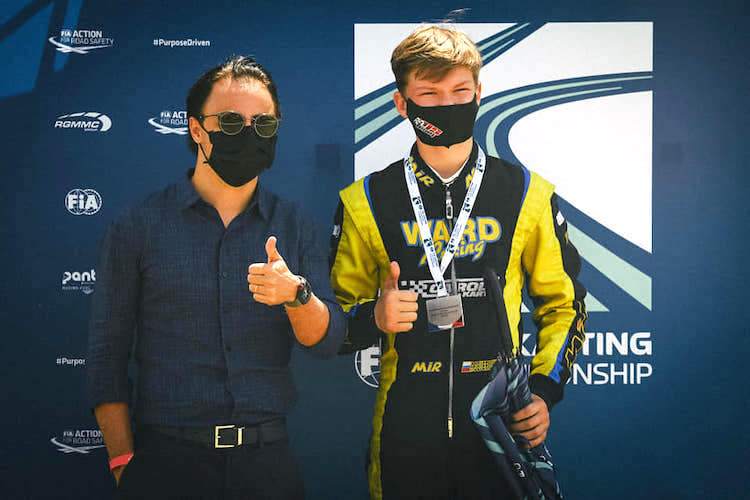GP-Sieger Felipe Massa und Kart-Fahrer Artem Severiukhin 2021 in Lonato (Italien)