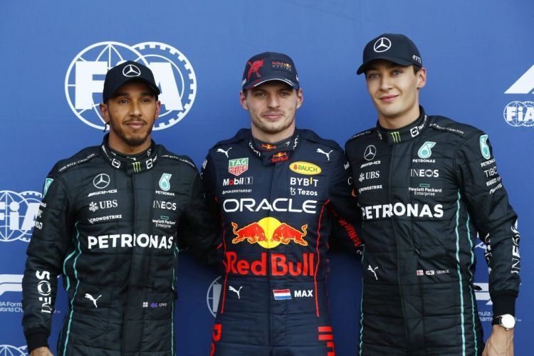Sir Lewis Hamilton, Max Verstappen & George Russell