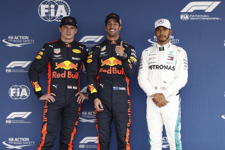 Max Verstappen, Daniel Ricciardo & Lewis Hamilton