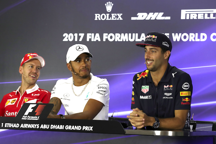 Sebastian Vettel, Lewis Hamilton und Daniel Ricciardo