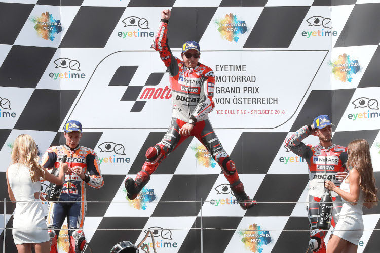 So ausgelassen bejubelte Jorge Lorenzo in Österreich 2018 seinen 47. und letzten MotoGP-Sieg