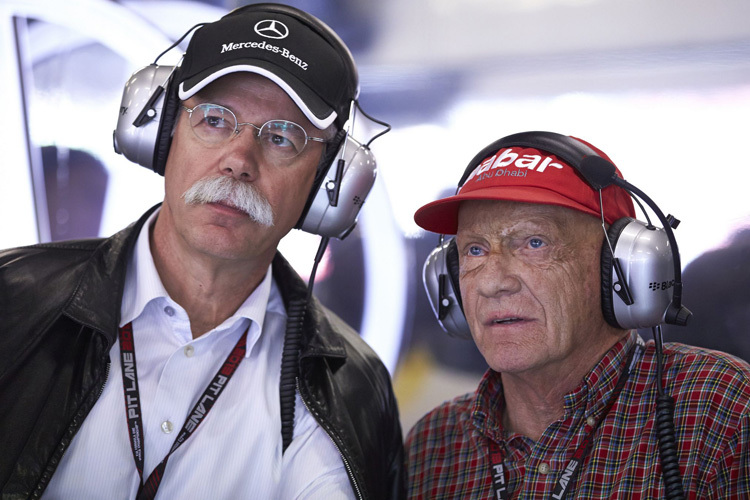 Daimler-Chef Dieter Zetsche und Niki Lauda (Aufsichtsrat des F1-Rennstalls)