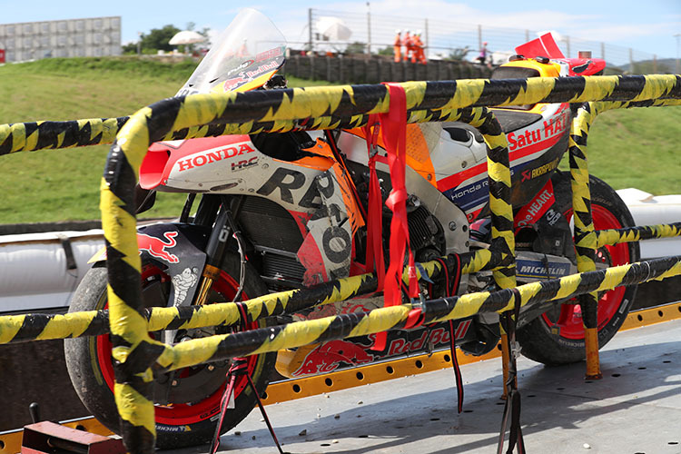 Die ramponierte Márquez-Honda nach dem Freitag-Crash in Mugello