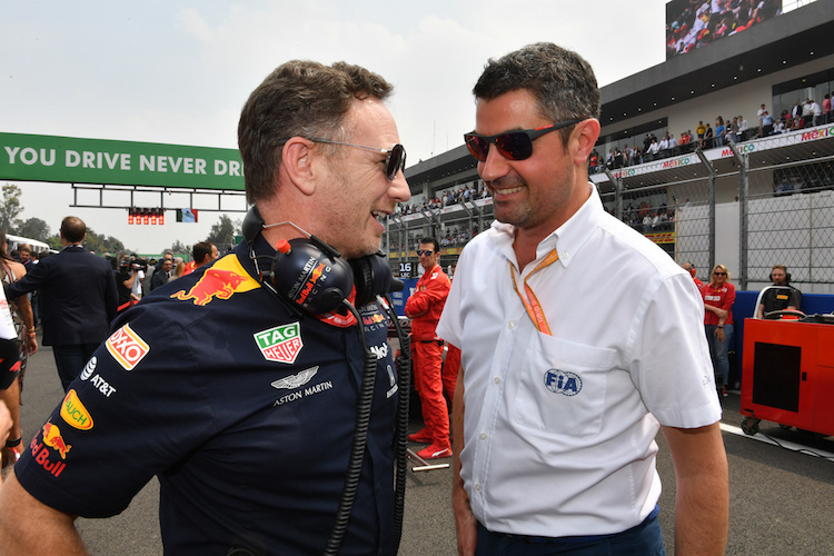 Red Bull Racing-Teamchef Christian Horner und F1-Rennchef Michael Masi 2019 in Mexiko