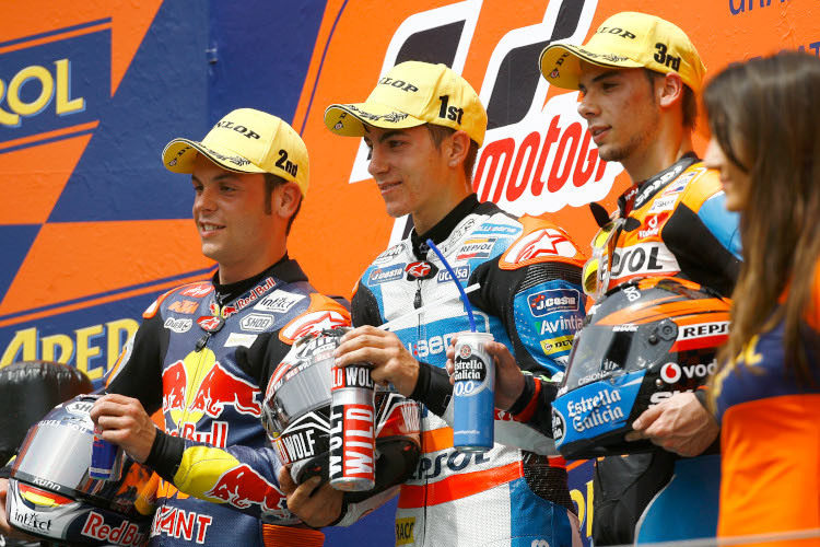 Moto3-Podium in Catalunya 2012: Sandro Cortese, Maverick Viñales und Miguel Oliveira