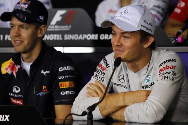 Vettel (li.) und Rosberg – wer ist der Schnellere?