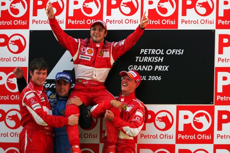 Türkei 2006: Rob Smedley, Fernando Alonso, Felipe Massa und Michael Schumacher