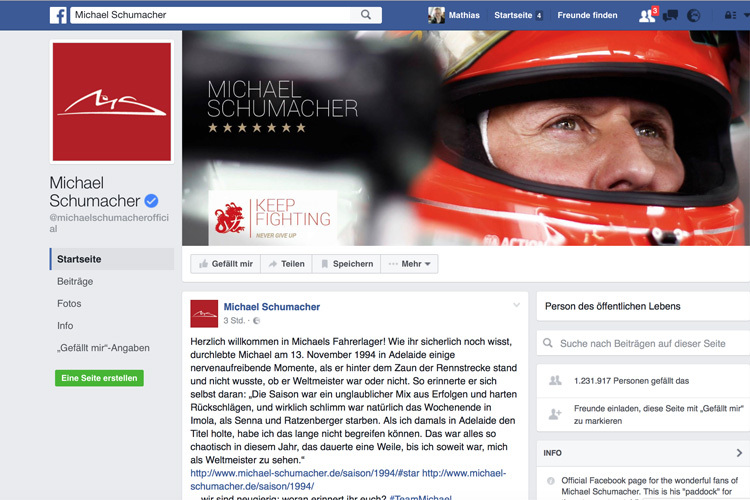 Michael Schumacher auf Facebook