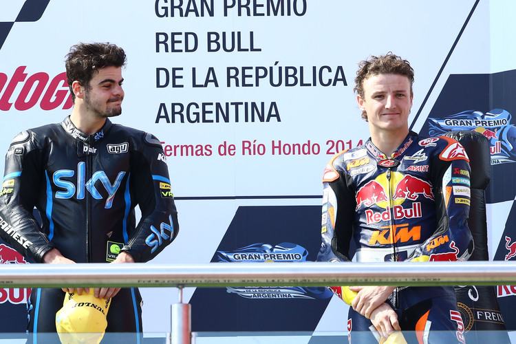 Argentinien-GP: Sieger Romano Fenati, daneben der geschlagene Miller