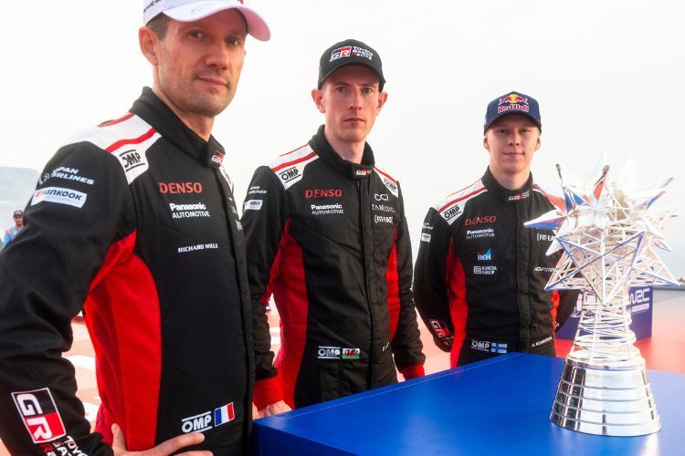 Lieferten sich bis einschließlich dem WM-Show Down einen tollen Dreikampf: Die Toyota-Piloten Sebastien Ogier, Elfyn Evans und Kalle Rovanperä