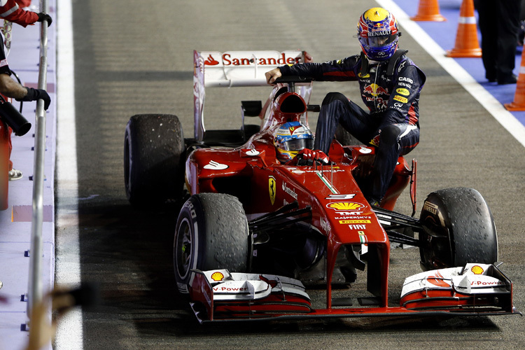 Die Taxifahrt von Mark Webber mit Fernando Alonso