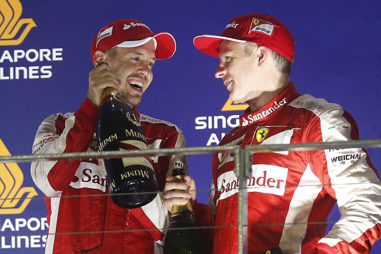 Sebastian Vettel und Kimi Räikkönen zum ersten Mal gemeinsam für Ferrari auf dem Podest