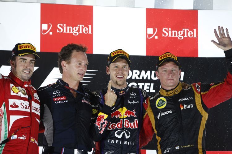 Siegerehrung in Singapur: Vettel gewinnt vor Alonso und Räikkönen