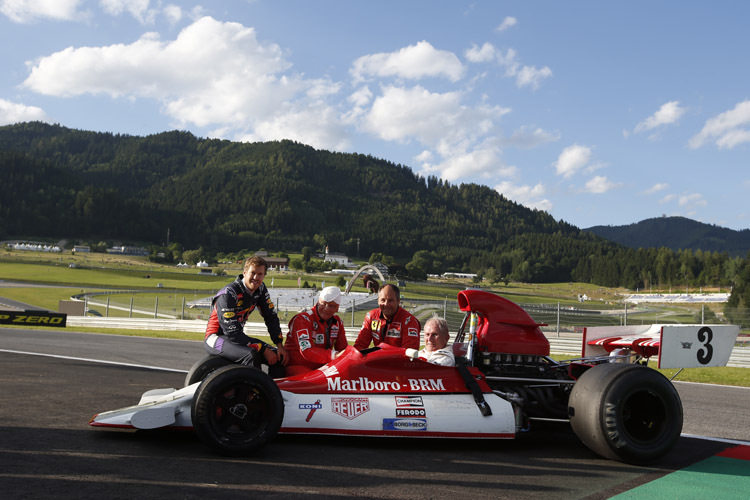 Vier GP-Grössen: Sebastian Vettel, Niki Lauda, Gerhard Berger und Helmut Markko