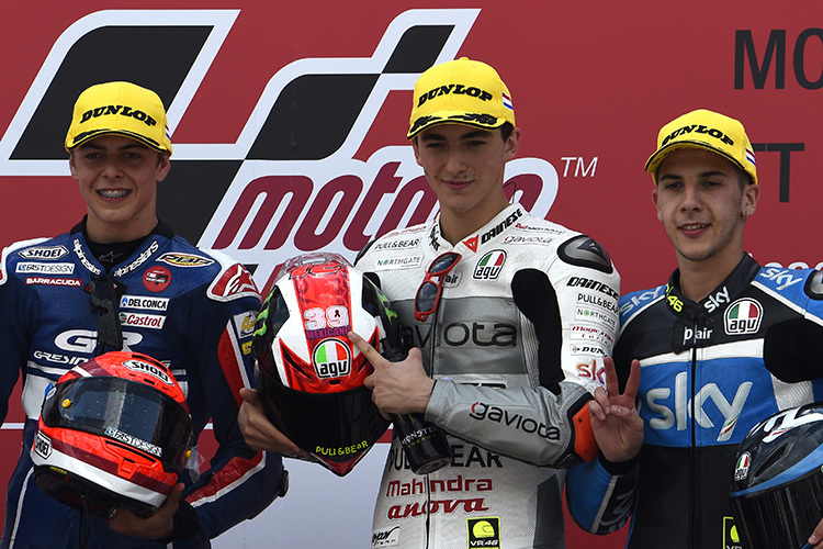 Mit Fabio Di Giannantonio, Francesco Bagnaia und Andrea Migno standen in Assen drei Italiener auf dem Moto3-Podest