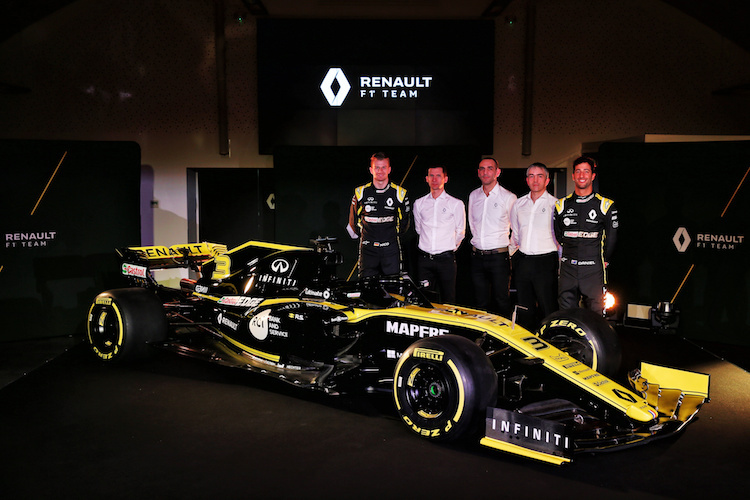Nico Hülkenberg, Rémi Taffin (Motor), Teamchef Cyril Abiteboul, Nick Chester (Chassis), Daniel Ricciardo