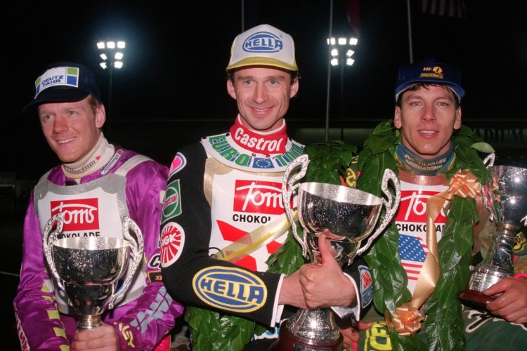 Drei Champions (v.l.): Tony Rickardsson, Hans Nielsen und Sam Ermolenko