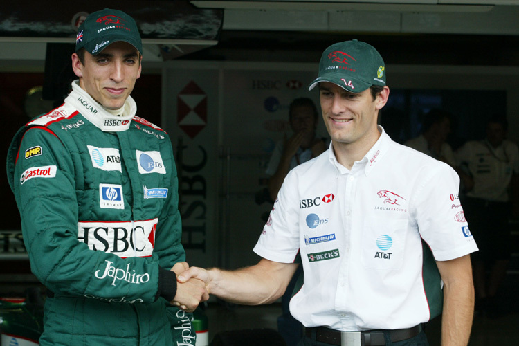 Justin Wilson (links) 2003 bei Jaguar als Stallgefährte von Mark Webber