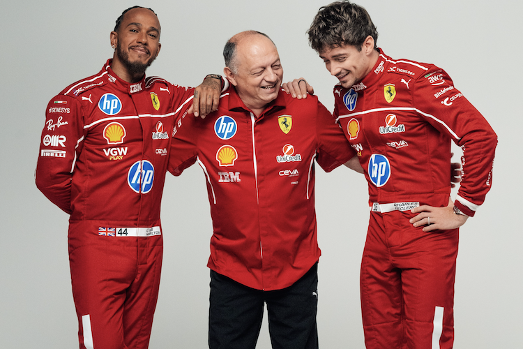 Lewis Hamilton, Ferrari-Teamchef Fred Vasseur, Charles Leclerc