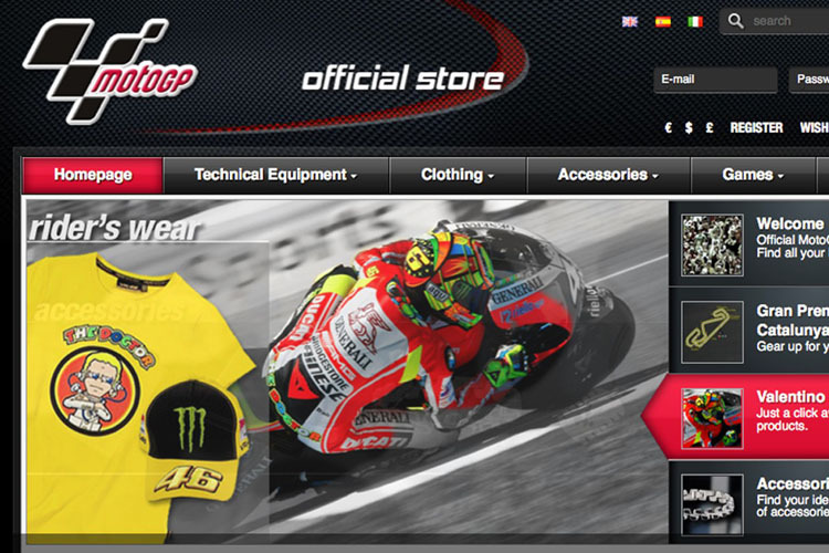 So präsentiert sich der MotoGP-Shop im Netz