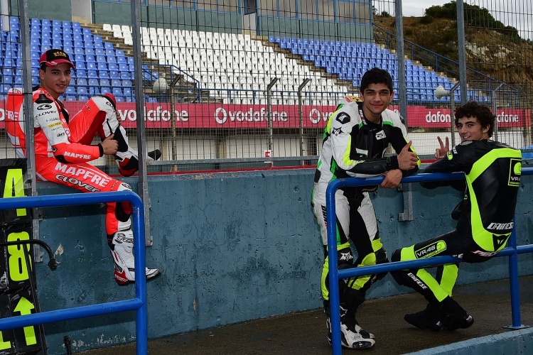 Juanfran Guevara, Jorge Martin und Francesco Bagnaia in Jerez, Moto3