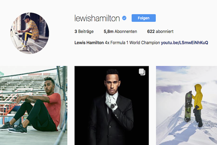 Lewis Hamilton auf Instagram: drei Einträge