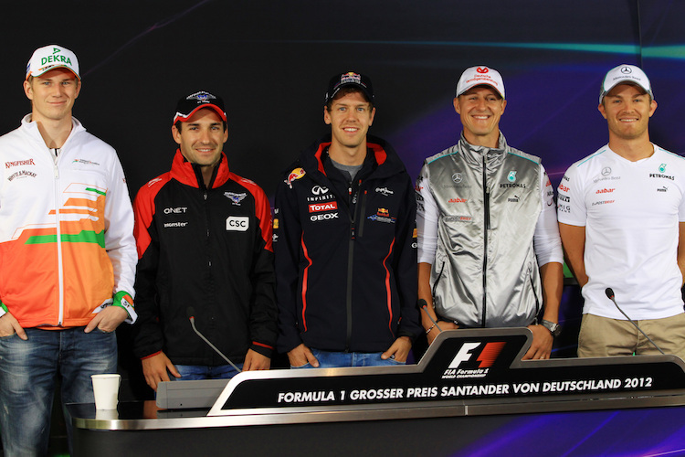 Das waren noch Zeiten! Nico Hülkenberg, Timo Glock, Sebastian Vettel, Michael Schumacher und Nico Rosberg 2012
