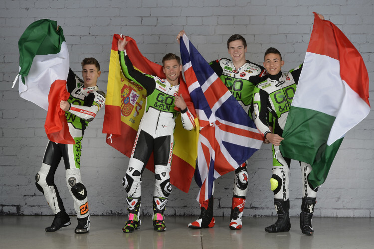 Die Fahrer des Gresini-Teams 2014: Antonelli, Bautista, Redding und Bastianini (von links) 