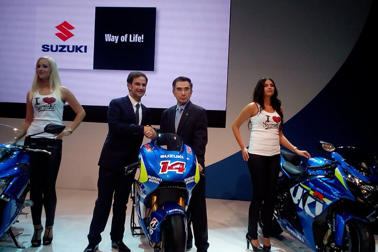 Suzuki-Teammanager Davide Brivio (li.) stellte die Pläne vor
