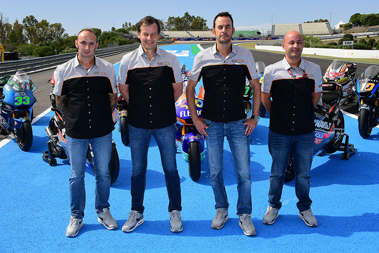 Die Kalex-Mannschaft in Jerez: Michael Ferger, Klaus Hirsekorn, Alex Baumgärtel und der Italiener Andrea Saccucci