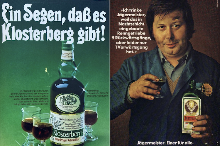 Klosterberg- und Jägermeister-Werbung in Illustrierten und Magazinen