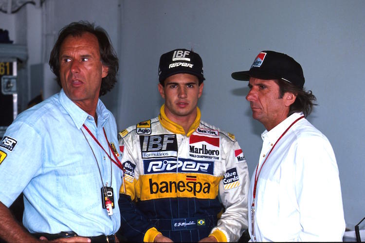 Christian Fittipaldi 1992 zwischen Papa Wilson (links) und Onkel Emerson