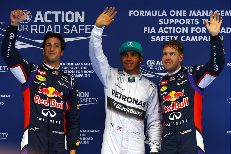 Die schnellsten Drei in China: Ricciardo (2.), Hamilton (1.), Vettel (3.)