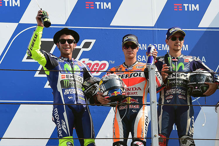 MotoGP-Podest 2016: Rossi, Pedrosa und Lorenzo