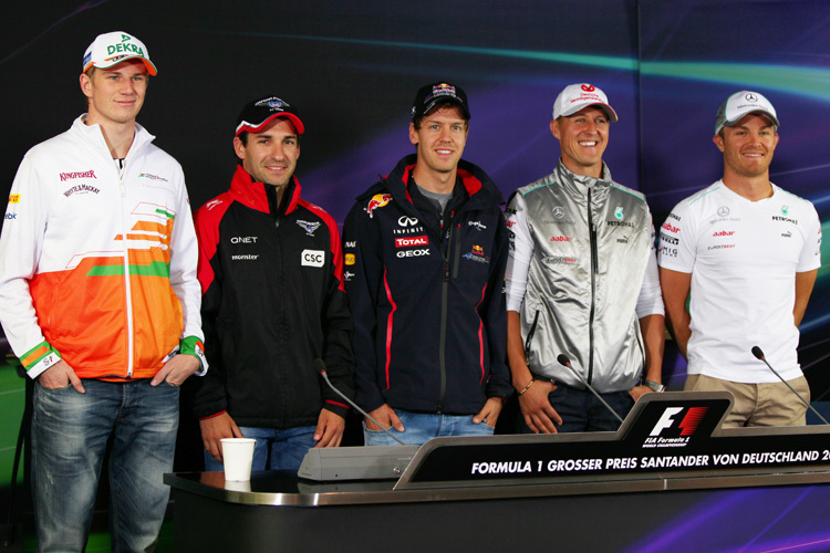 2012 waren es noch fünf deutsche F1-Piloten, 2013 sind es drei (Glock und Schmi fehlen)