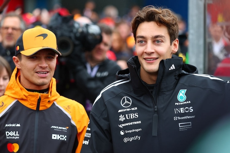 Lando Norris (l.) und George Russell in Australien